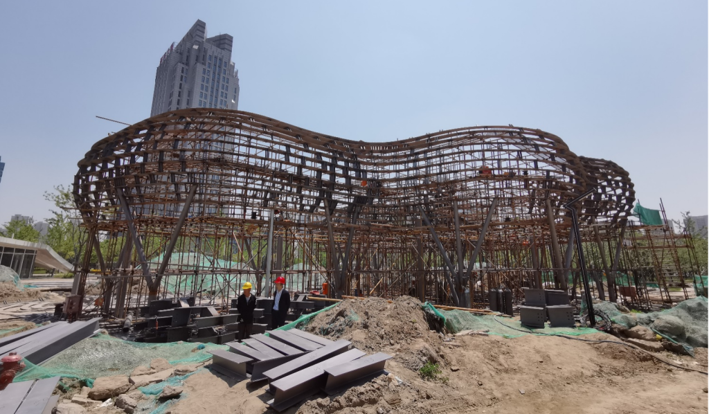 一朵由钢片织成的云 ——超“限”的结构插图12 建设中的照片