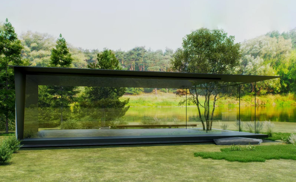 超薄屋面结构让建筑创作自由?5大应用形式展示!插图8 项目案例:百世威会客厅。超大玻璃承重结构与超薄板桁架屋面的组合,更通透,更极致。合作设计方:百事威